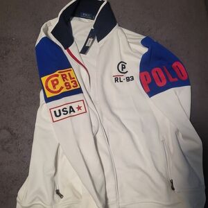 Polo by Ralph Lauren White and Blue Varsity Jacket